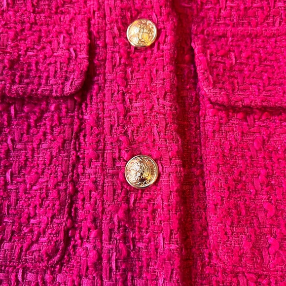 Rachel Zoe Cropped Hot Pink Tweed Blazer - Size Large - Picture 4 of 6